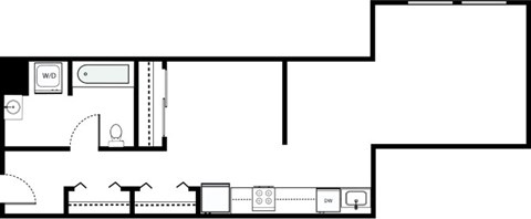 Floor plan for studio, 1 bath, 600 sqft
