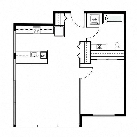 Floor plan for 1 bed, 1 bath, 799 sqft