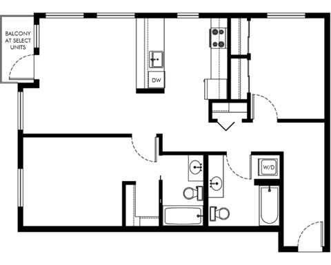 Floor plan for 2 beds, 2 baths, 922 sqft