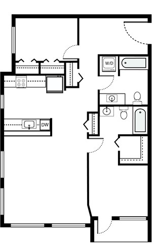 Floor plan for 2 beds, 2 baths, 1082 sqft