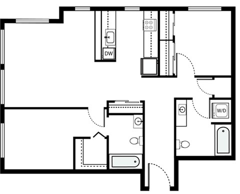 Floor plan for 2 beds, 2 baths, 1011 sqft