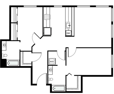 Floor plan for 2 beds, 2 baths, 1048 sqft