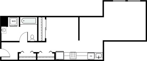Floor plan for studio, 1 bath, 600 sqft
