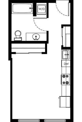 Floor plan for studio, 1 bath, 418 sqft