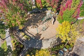 Hillsboro apartment for rent - A playground with a slide and swings surrounded by trees with pink and yellow leaves.