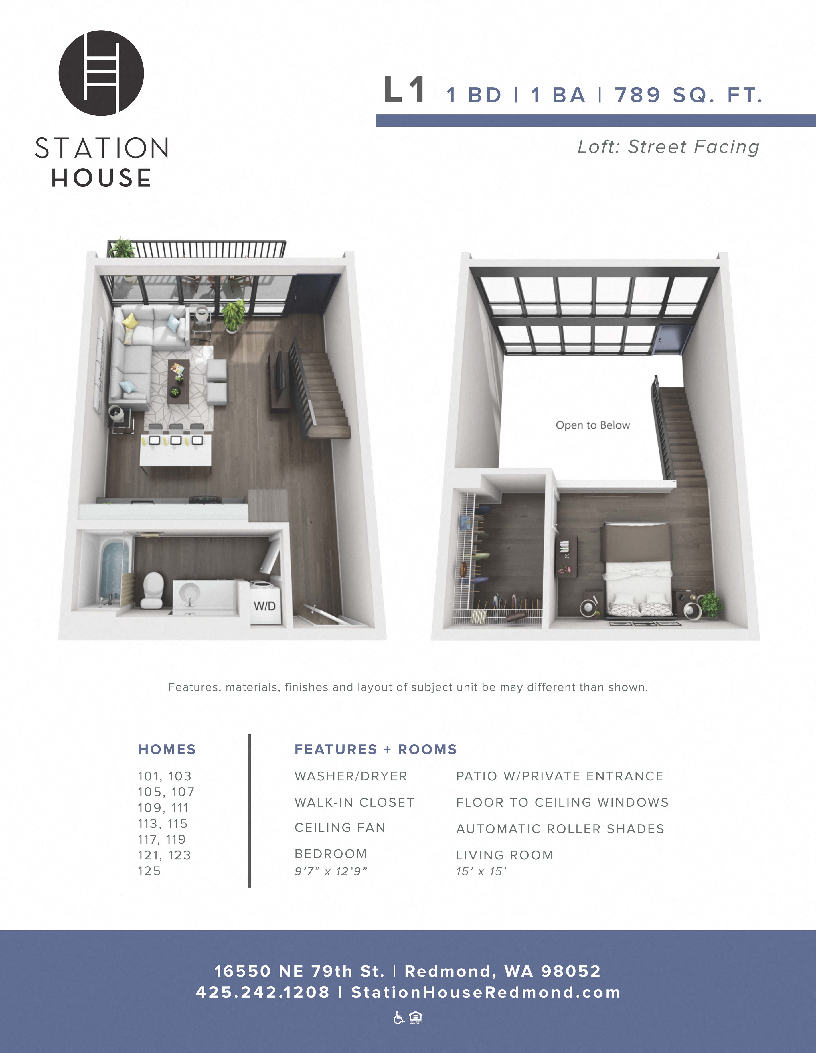 Floor plan for 1 bed, 1 bath, 789 sqft