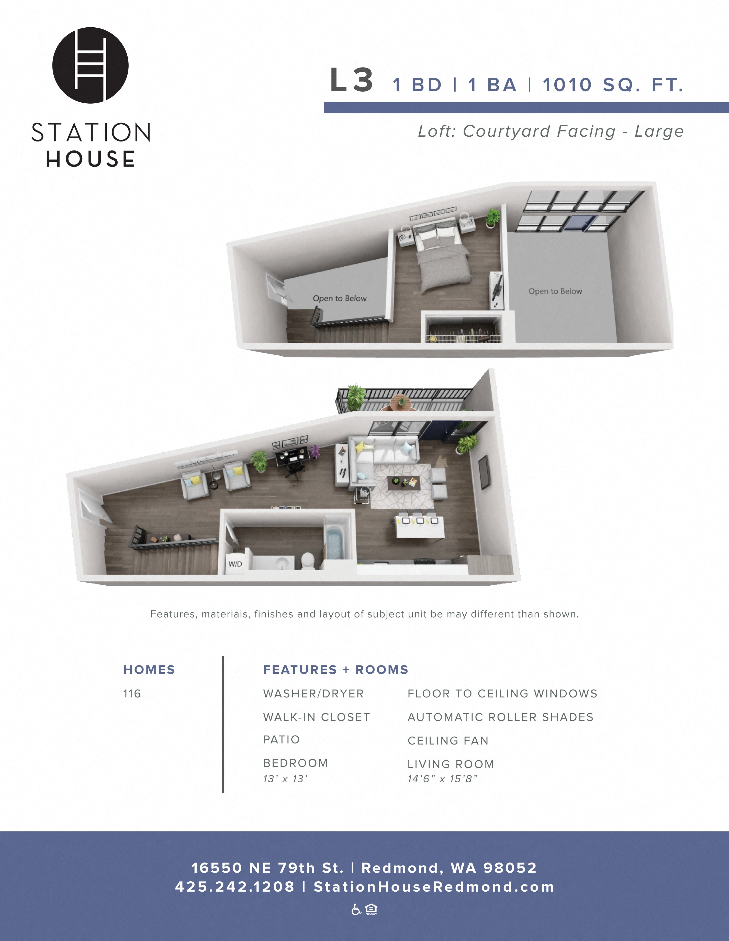 Floor plan for 1 bed, 1 bath, 1010 sqft