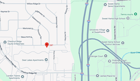 Amherst triplex for rent - A map shows a red pin at the intersection of Chestnut Ridge and Northeast Way.