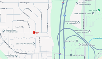 Amherst triplex for rent - A map shows a red pin at the intersection of Chestnut Ridge and Northeast Way.