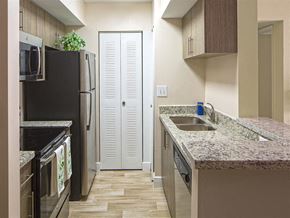 Miami apartment for rent - a kitchen with a sink and a refrigerator