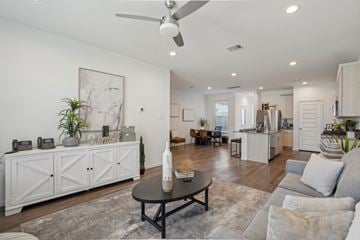 Katy apartment for rent - A living room with a black coffee table and a grey sofa.