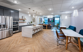 Denver apartment for rent - a kitchen and dining room with a table and chairs