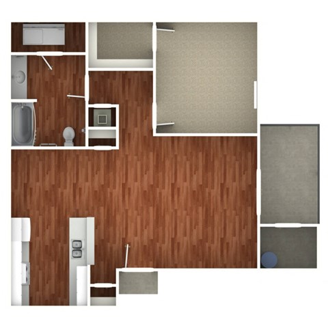 Floor plan for 1 bed, 1 bath, 896 sqft