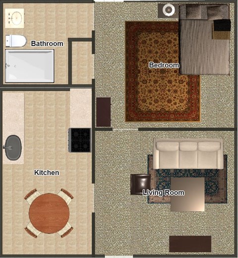 Floor plan for 1 bed, 1 bath, 528 sqft