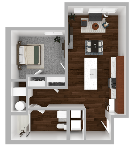 Floor plan for 1 bed, 1 bath, 615 sqft