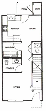 Floor plan for 2 beds, 2.5 baths, 1019 sqft