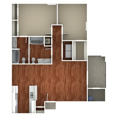 Floor plan for 2 beds, 2 baths, 1089 sqft