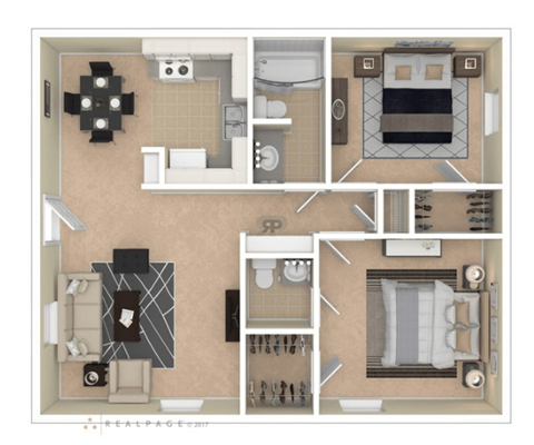 Floor plan for 2 beds, 1.5 baths, 1004 sqft
