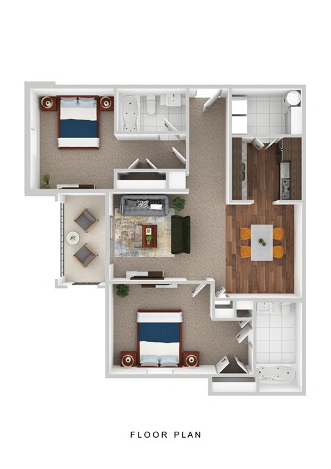 Floor plan for 2 beds, 2 baths, 868 sqft
