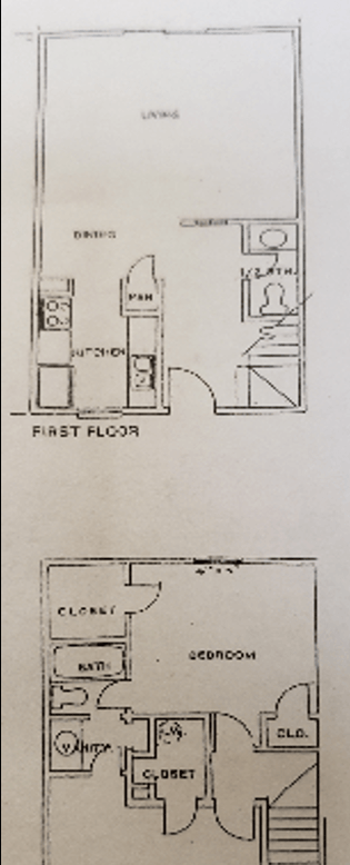 Floor plan for 2 beds, 2.5 baths, 1086 sqft