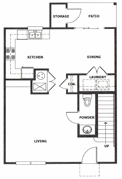 Floor plan for 3 beds, 2.5 baths, 1190 sqft
