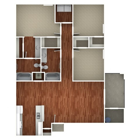 Floor plan for 3 beds, 2 baths, 1275 sqft