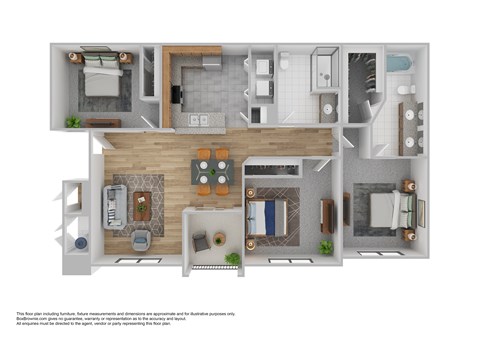 Floor plan for 3 beds, 2 baths, 1162 sqft