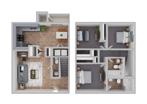 Floor plan for 3 beds, 2.5 baths, 1190 sqft