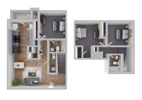 Floor plan for 3 beds, 2.5 baths, 1190 sqft