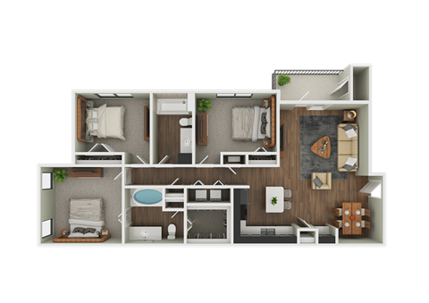 Floor plan for 3 beds, 2 baths, 1248 sqft