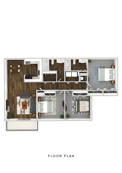 Floor plan for 3 beds, 2 baths, 1150 sqft
