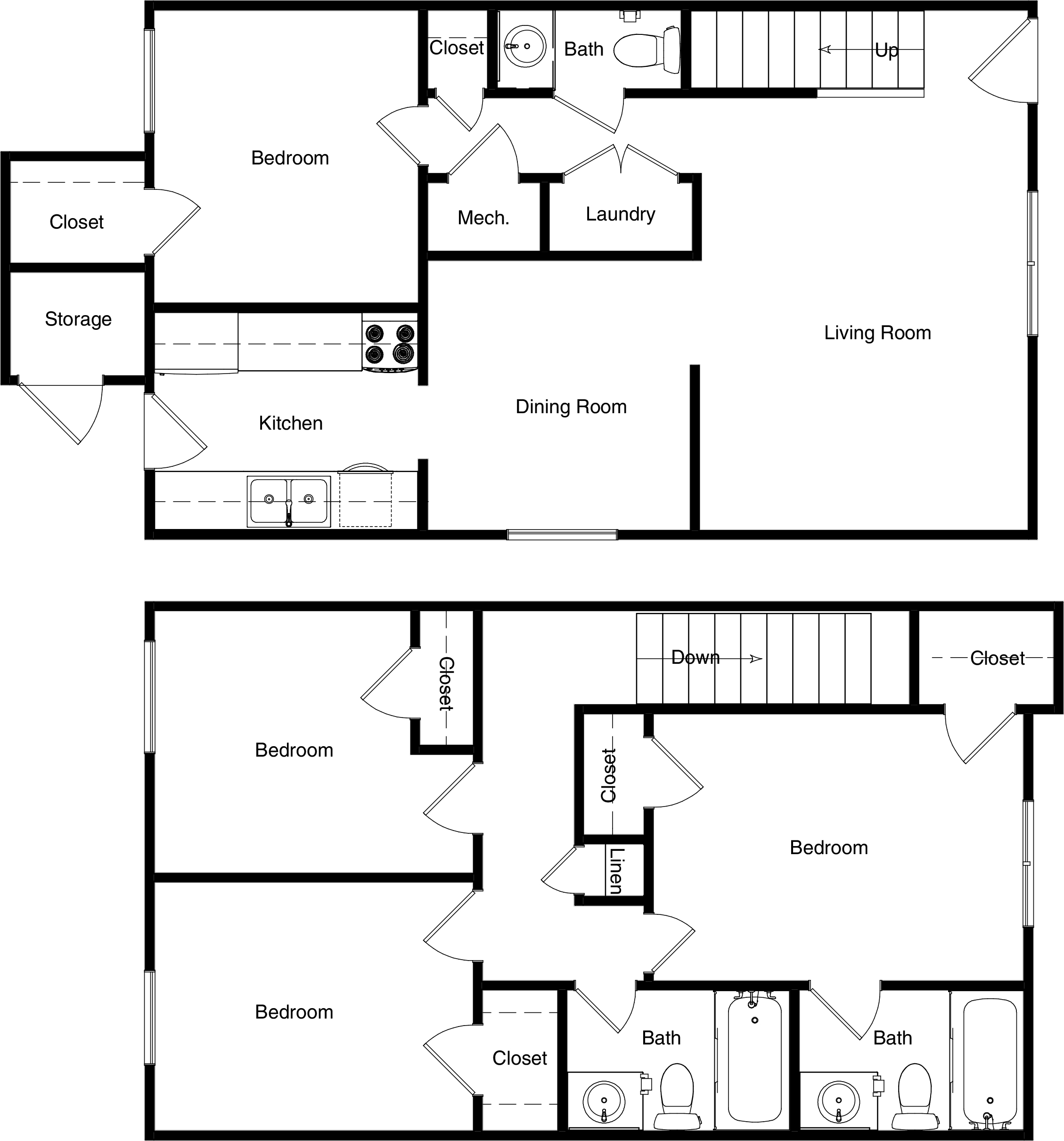 Floor plan for 4 beds, 2.5 baths, 1383 sqft