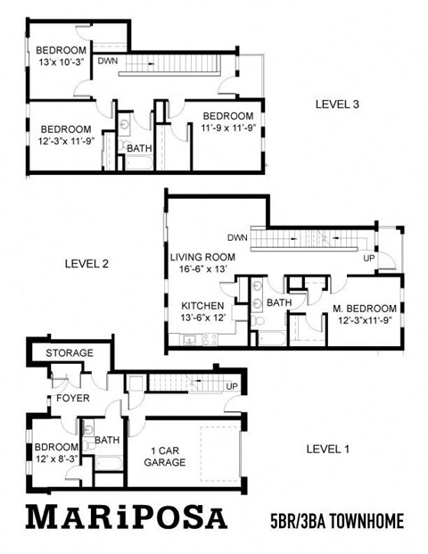Floor plan for 5 beds, 3 baths