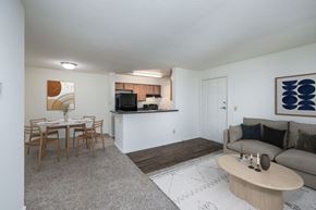 Chesapeake apartment for rent - A living room with a couch, a dining table, and a television.
