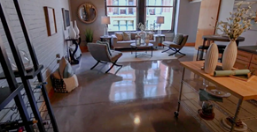 St. Louis apartment for rent - a living room with furniture and a large window