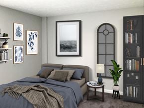 Omaha apartment for rent - a bedroom with a bed and a book shelf