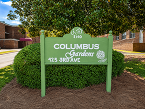 Columbus apartment for rent - A green sign that says Columbus Gardens on it.