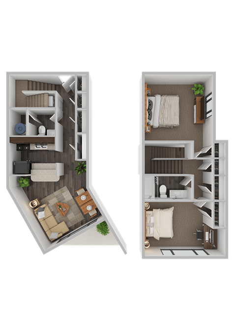 Floor plan for 2 beds, 1.5 baths, 1013 sqft