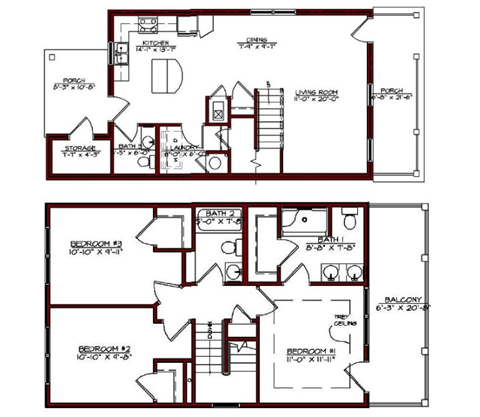 Floor plan for 3 beds, 2.5 baths, 1396 sqft