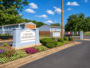 Thomaston apartment for rent - The entrance to Farview Apartments is marked by a large sign.
