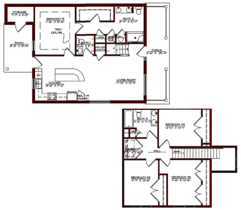 Floor plan for 4 beds, 2.5 baths, 1538 sqft