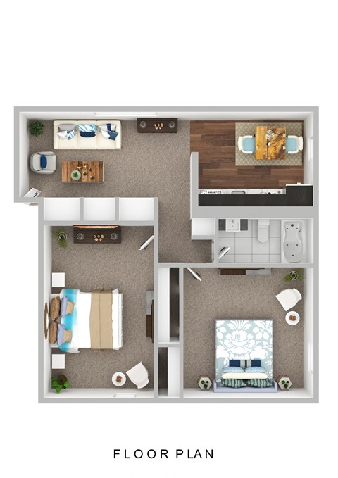 Floor plan for 2 beds, 1 bath, 780 sqft