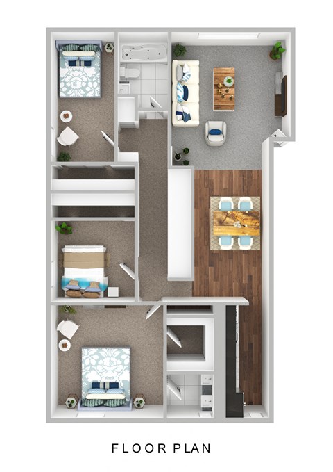 Floor plan for 3 beds, 1.5 baths, 1064 sqft