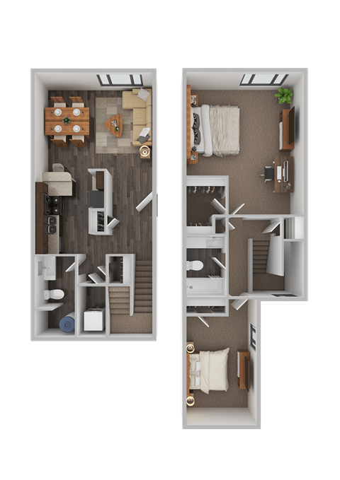 Floor plan for 2 beds, 1.5 baths, 1043 sqft