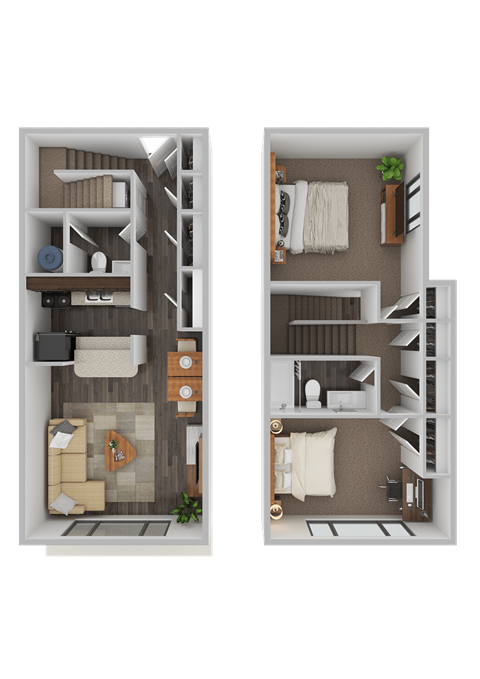 Floor plan for 2 beds, 1.5 baths, 1071 sqft