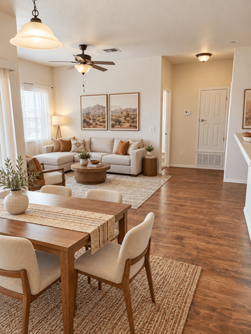 El Paso apartment for rent - A living room with a dining table and chairs.