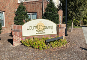 Knightdale apartment for rent - the sign in front of the leasing office of laurel crossing apartments
