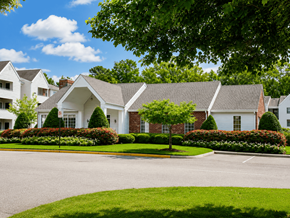 Chesapeake apartment for rent - A large white house with a grey roof and a green lawn in front.