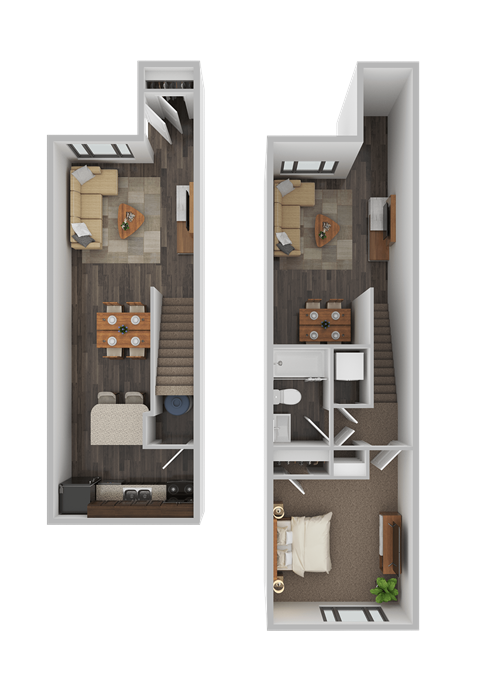 Floor plan for 1 bed, 1 bath, 627 sqft