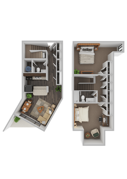 Floor plan for 2 beds, 1.5 baths, 1250 sqft